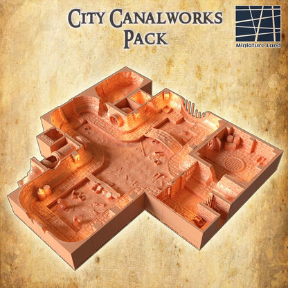 City CanalWorks Pack - Tabletop Terrain - 28 MM Tabletop 3D Printed Terrain by MiniatureLand, Perfect for Wargaming and RPGs