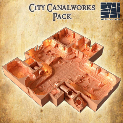 City CanalWorks Pack - Tabletop Terrain - 28 MM Tabletop 3D Printed Terrain by MiniatureLand, Perfect for Wargaming and RPGs