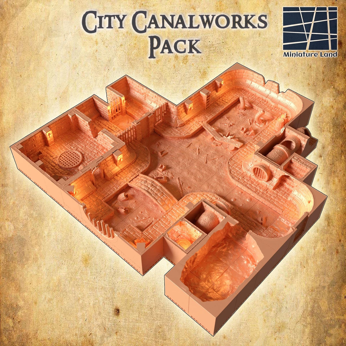 City CanalWorks Pack - Tabletop Terrain - 28 MM Tabletop 3D Printed Terrain by MiniatureLand, Perfect for Wargaming and RPGs