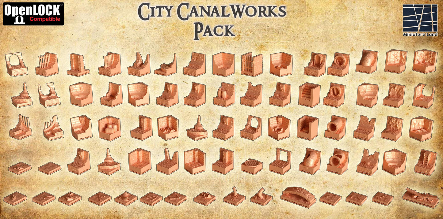 City CanalWorks Pack - Tabletop Terrain - 28 MM Tabletop 3D Printed Terrain by MiniatureLand, Perfect for Wargaming and RPGs