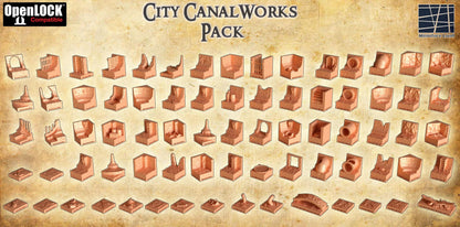 City CanalWorks Pack - Tabletop Terrain - 28 MM Tabletop 3D Printed Terrain by MiniatureLand, Perfect for Wargaming and RPGs