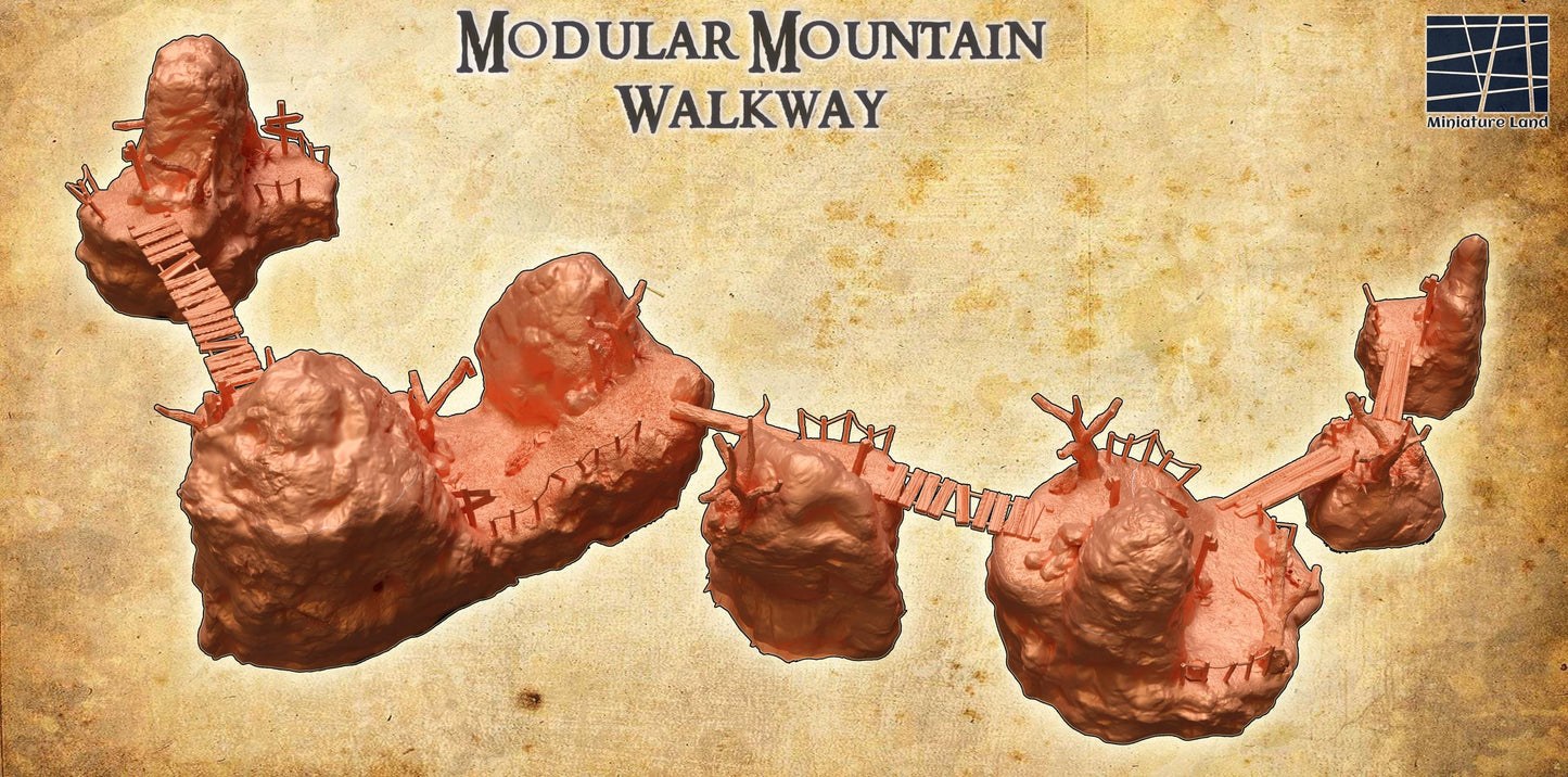 Modular Mountain Walkway - Tabletop Terrain - 28 MM, Tabletop 3D Printed Terrain by MiniatureLand, Perfect for Wargaming and RPGs
