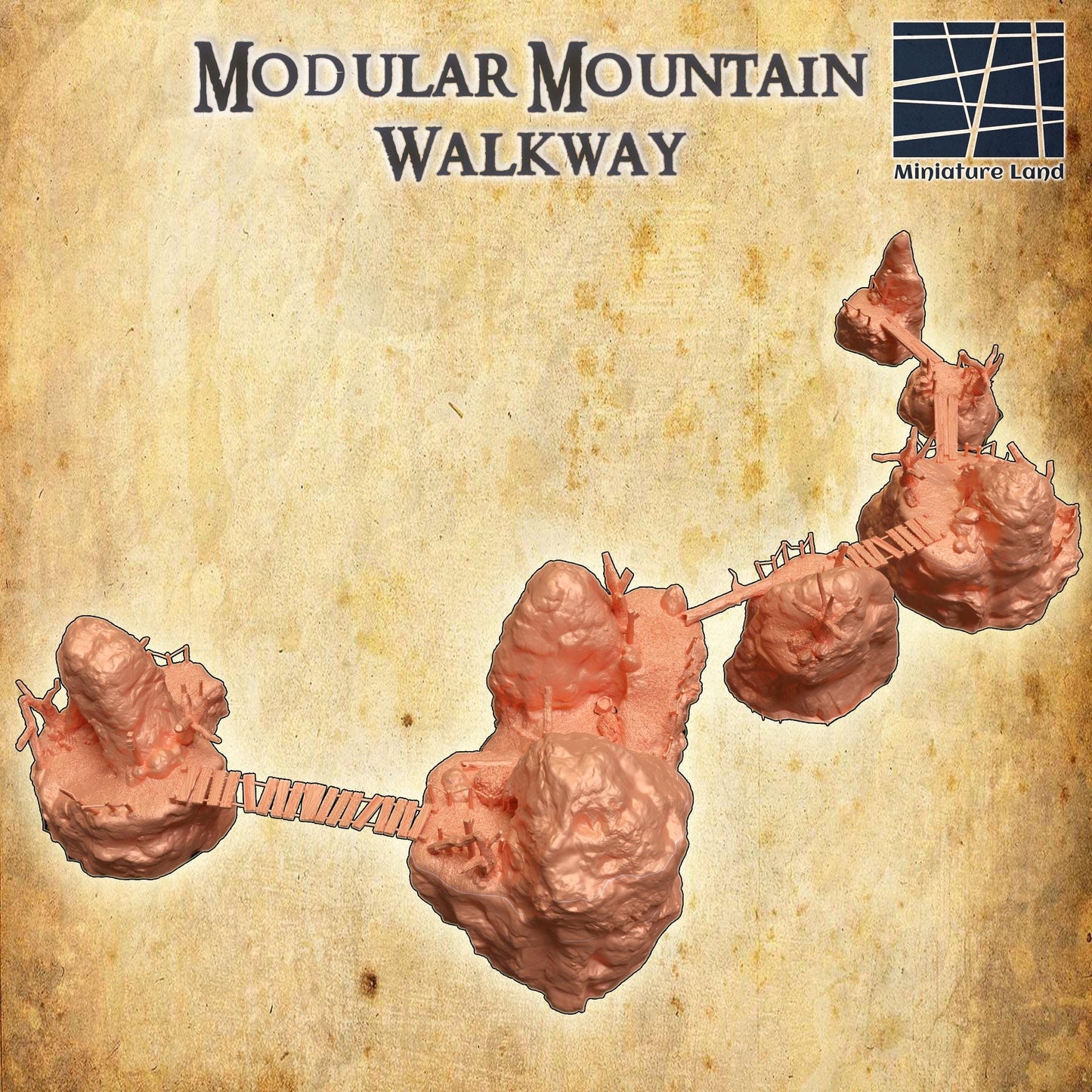 Modular Mountain Walkway - Tabletop Terrain - 28 MM, Tabletop 3D Printed Terrain by MiniatureLand, Perfect for Wargaming and RPGs
