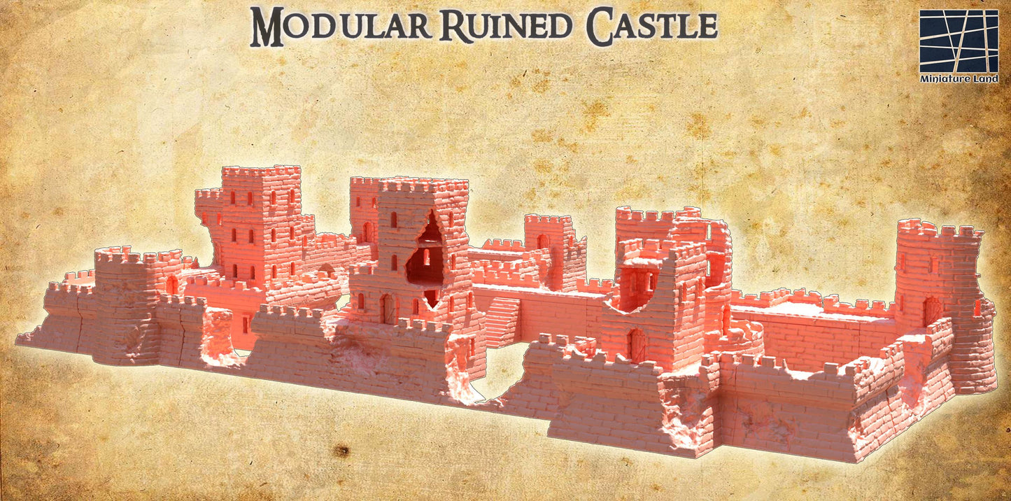 Modular Ruined Castle - Tabletop Terrain - 28 MM, Tabletop 3D Printed Terrain by MiniatureLand, Perfect for Wargaming and RPGs