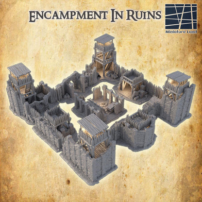 Encampment in Ruins - Tabletop Terrain - 28 MM, Tabletop 3D Printed Terrain by MiniatureLand, Perfect for Wargaming and RPGs
