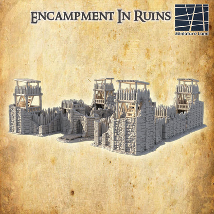 Encampment in Ruins - Tabletop Terrain - 28 MM, Tabletop 3D Printed Terrain by MiniatureLand, Perfect for Wargaming and RPGs