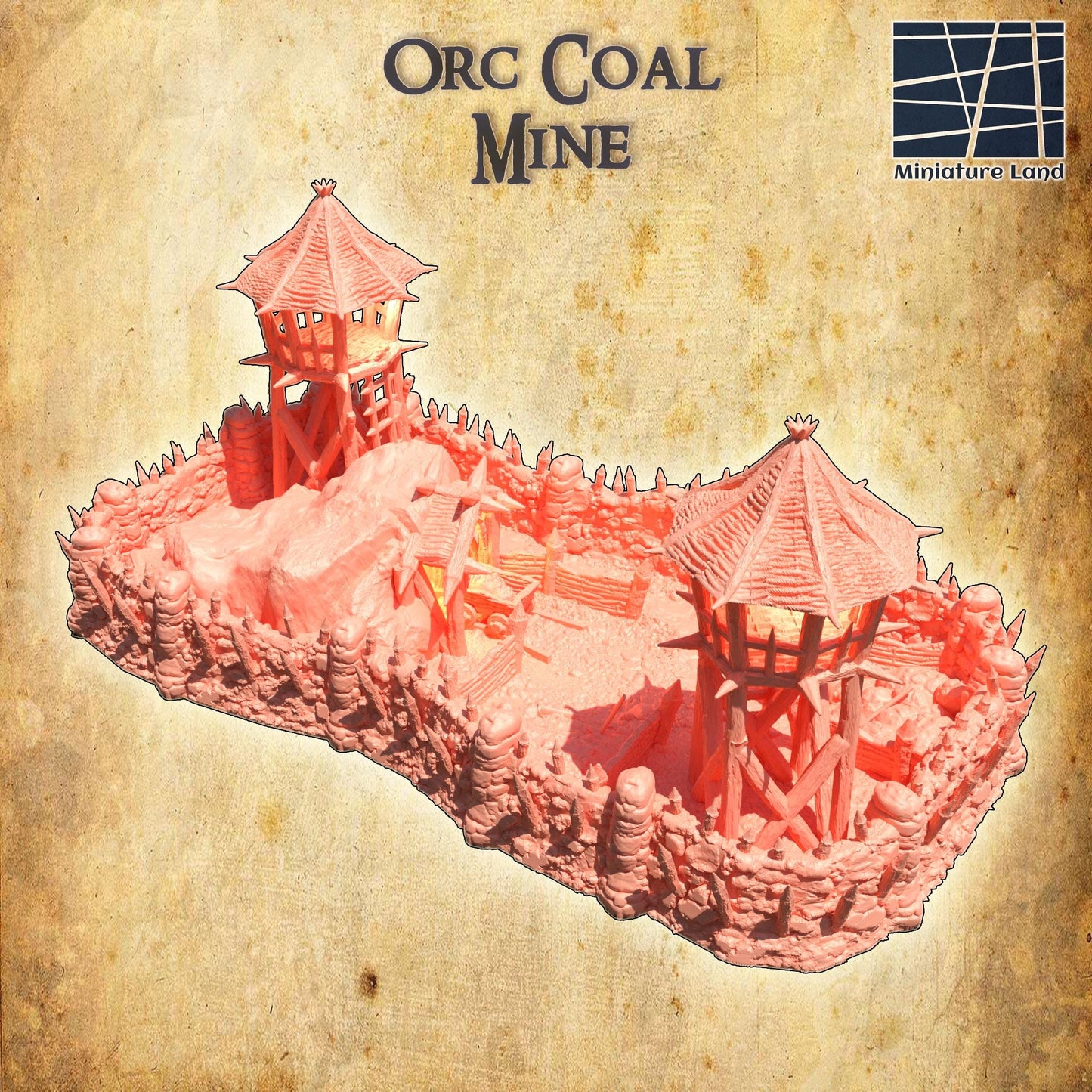 Orc Coal Mine - Tabletop Terrain - 28 MM, Tabletop 3D Printed Terrain by MiniatureLand, Perfect for Wargaming and RPGs