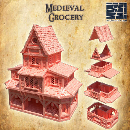 Medieval Grocery - Tabletop Terrain - 28 MM Tabletop 3D Printed Terrain by MiniatureLand, Perfect for Wargaming and RPGs