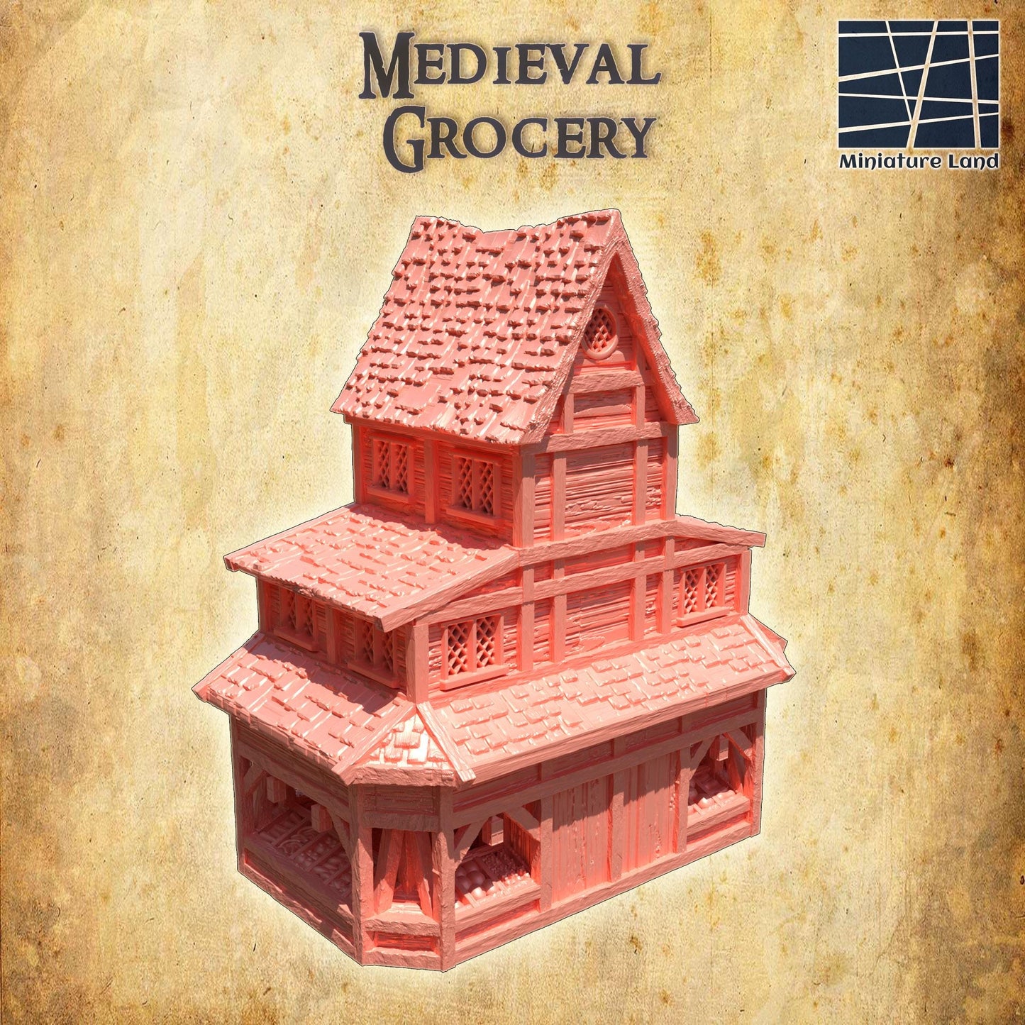 Medieval Grocery - Tabletop Terrain - 28 MM Tabletop 3D Printed Terrain by MiniatureLand, Perfect for Wargaming and RPGs