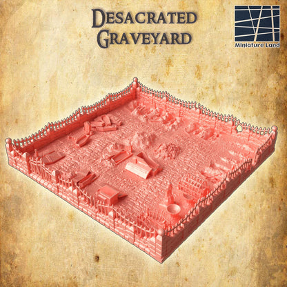 Desecrated Graveyard - Tabletop Terrain - 28 MM, Tabletop 3D Printed Terrain by MiniatureLand, Perfect for Wargaming and RPGs