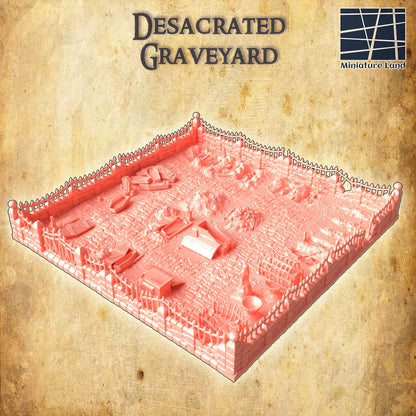 Desecrated Graveyard - Tabletop Terrain - 28 MM, Tabletop 3D Printed Terrain by MiniatureLand, Perfect for Wargaming and RPGs