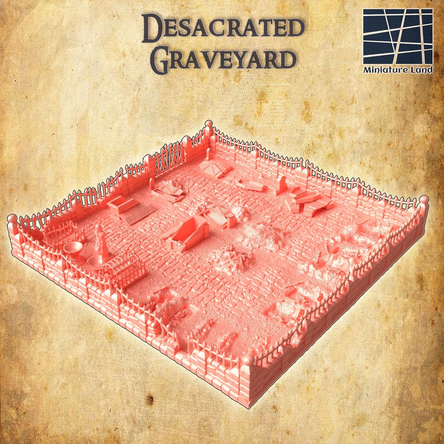 Desecrated Graveyard - Tabletop Terrain - 28 MM, Tabletop 3D Printed Terrain by MiniatureLand, Perfect for Wargaming and RPGs