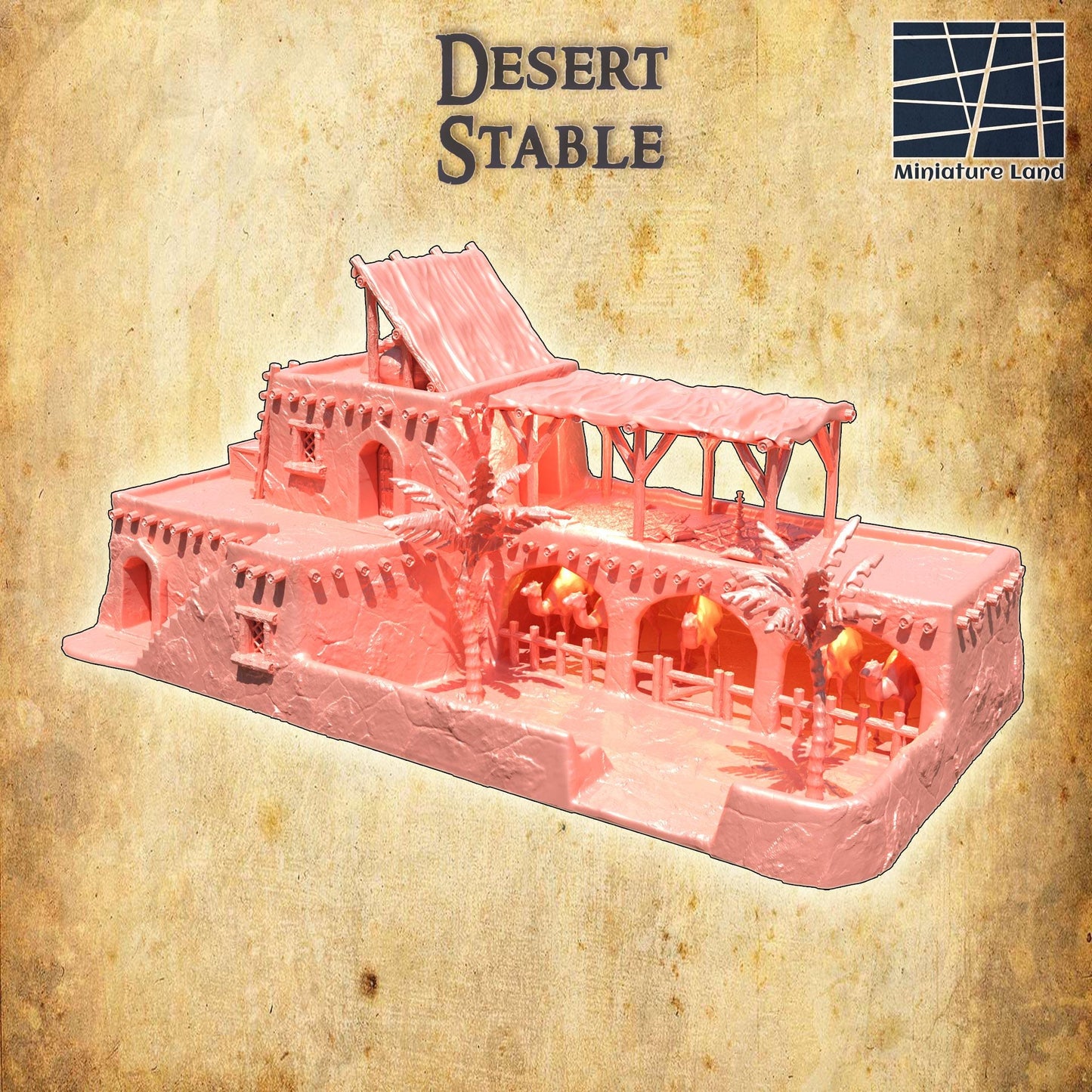 Desert Stable - Tabletop Terrain - 28 MM, Tabletop 3D Printed Terrain by MiniatureLand, Perfect for Wargaming and RPGs