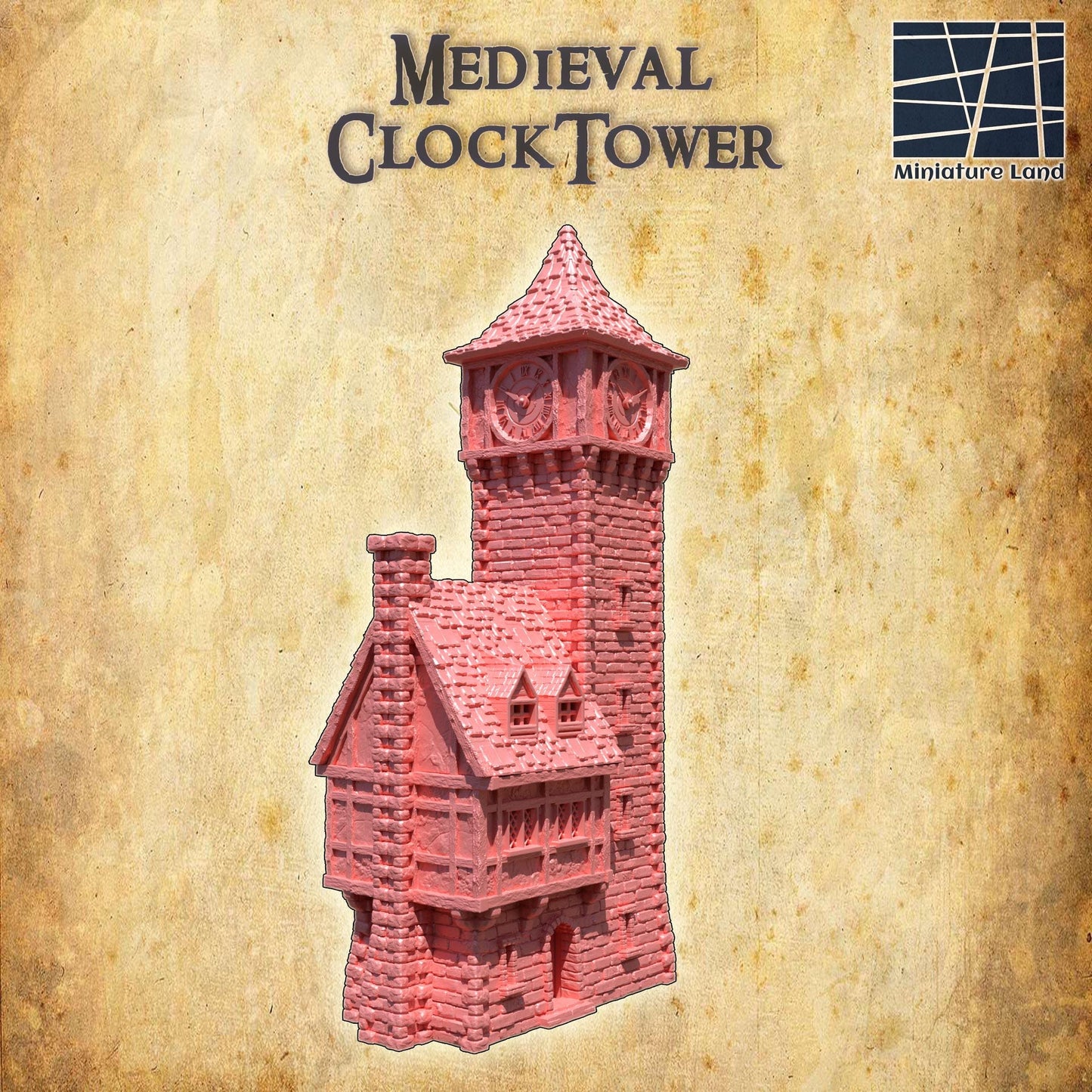 Medieval Clocktower - Tabletop Terrain - 28 MM, Tabletop 3D Printed Terrain by MiniatureLand, Perfect for Wargaming and RPGs