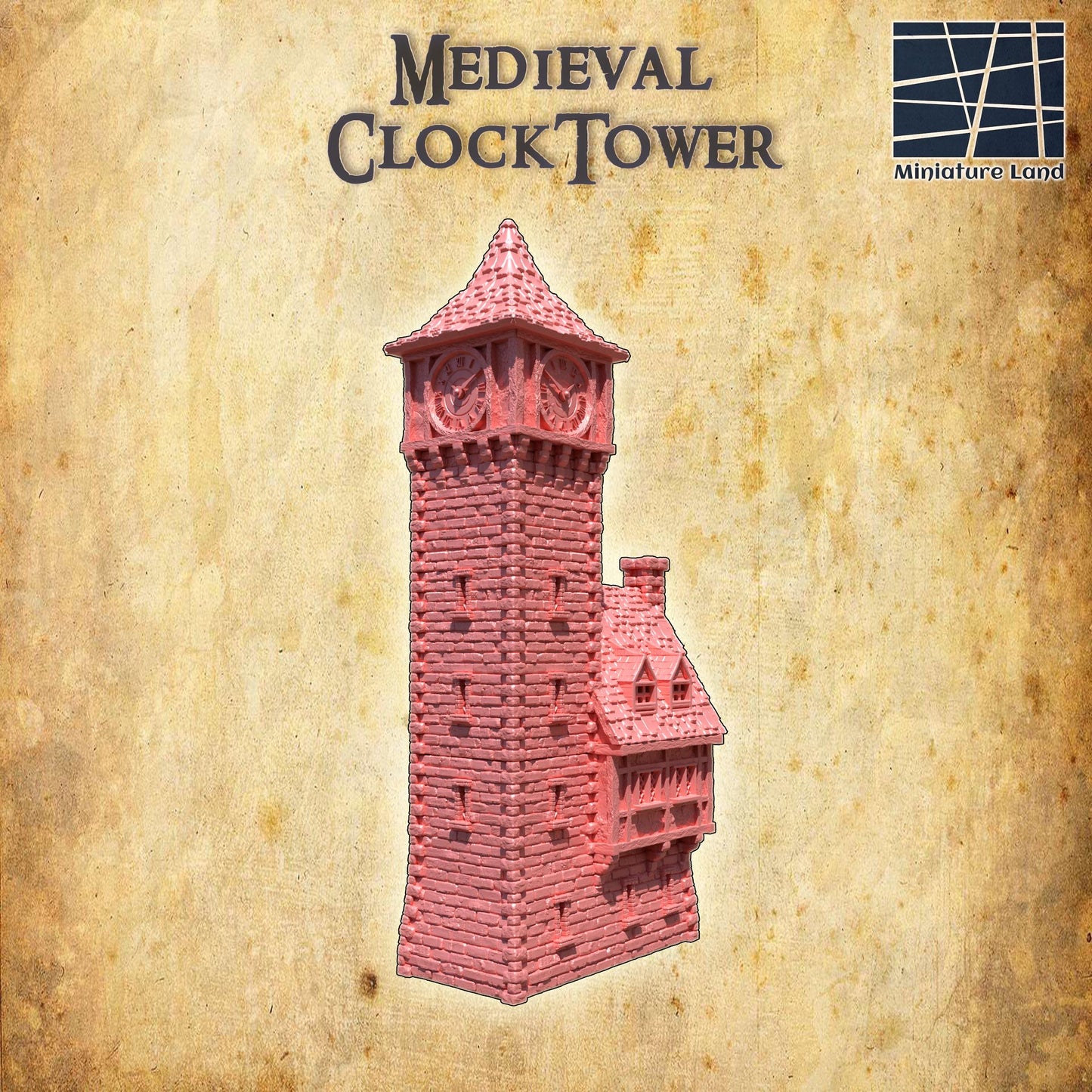 Medieval Clocktower - Tabletop Terrain - 28 MM, Tabletop 3D Printed Terrain by MiniatureLand, Perfect for Wargaming and RPGs