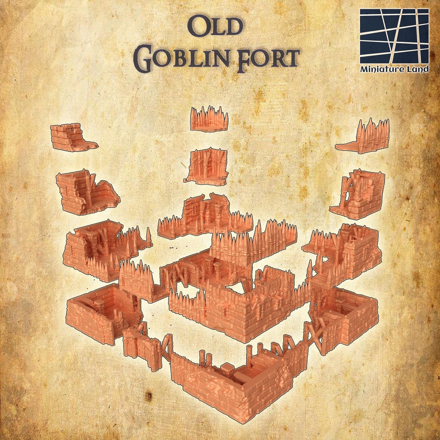 Modular Goblin Fort- Tabletop Terrain - 28 MM, Tabletop 3D Printed Terrain by MiniatureLand, Perfect for Wargaming and RPGs