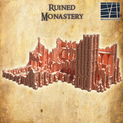 Ruined Monastery - Tabletop Terrain - 28 MM, Tabletop 3D Printed Terrain by MiniatureLand, Perfect for Wargaming and RPGs