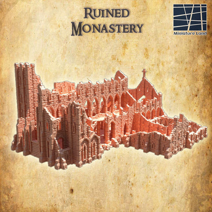 Ruined Monastery - Tabletop Terrain - 28 MM, Tabletop 3D Printed Terrain by MiniatureLand, Perfect for Wargaming and RPGs