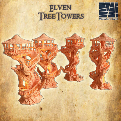 Elven TreeTowers - Tabletop Terrain - 28 MM, Tabletop 3D Printed Terrain by MiniatureLand, Perfect for Wargaming and RPGs