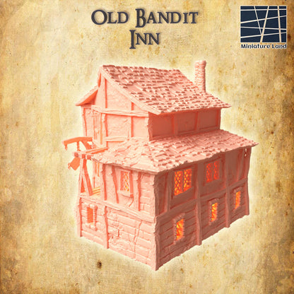 Old Bandit Inn - Tabletop Terrain - 28 MM, Tabletop 3D Printed Terrain by MiniatureLand, Perfect for Wargaming and RPGs