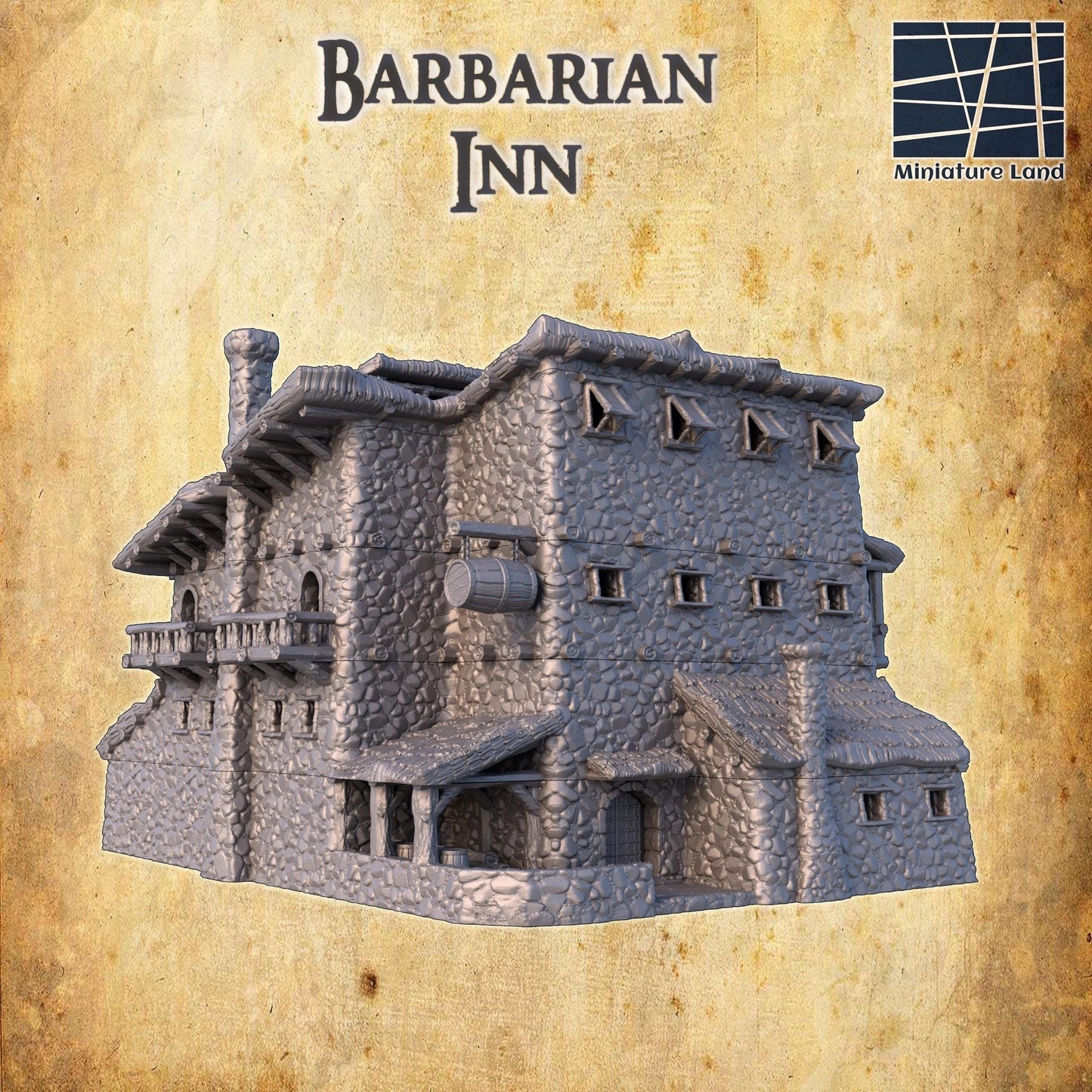 Barbarian Inn - Tabletop Terrain - 28 MM, Tabletop 3D Printed Terrain by MiniatureLand, Perfect for Wargaming and RPGs