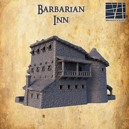 Barbarian Inn - Tabletop Terrain - 28 MM, Tabletop 3D Printed Terrain by MiniatureLand, Perfect for Wargaming and RPGs