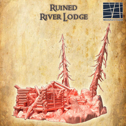 Ruined River Lodge - Tabletop Terrain - 28 MM, Tabletop 3D Printed Terrain by MiniatureLand, Perfect for Wargaming and RPGs