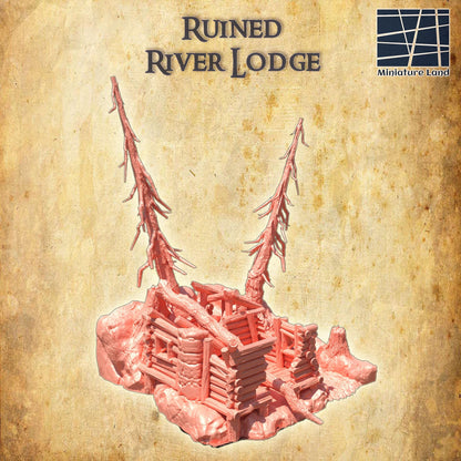 Ruined River Lodge - Tabletop Terrain - 28 MM, Tabletop 3D Printed Terrain by MiniatureLand, Perfect for Wargaming and RPGs