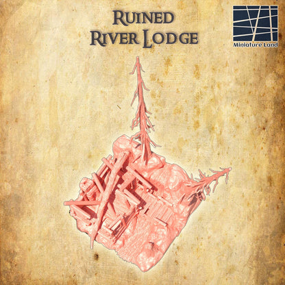 Ruined River Lodge - Tabletop Terrain - 28 MM, Tabletop 3D Printed Terrain by MiniatureLand, Perfect for Wargaming and RPGs
