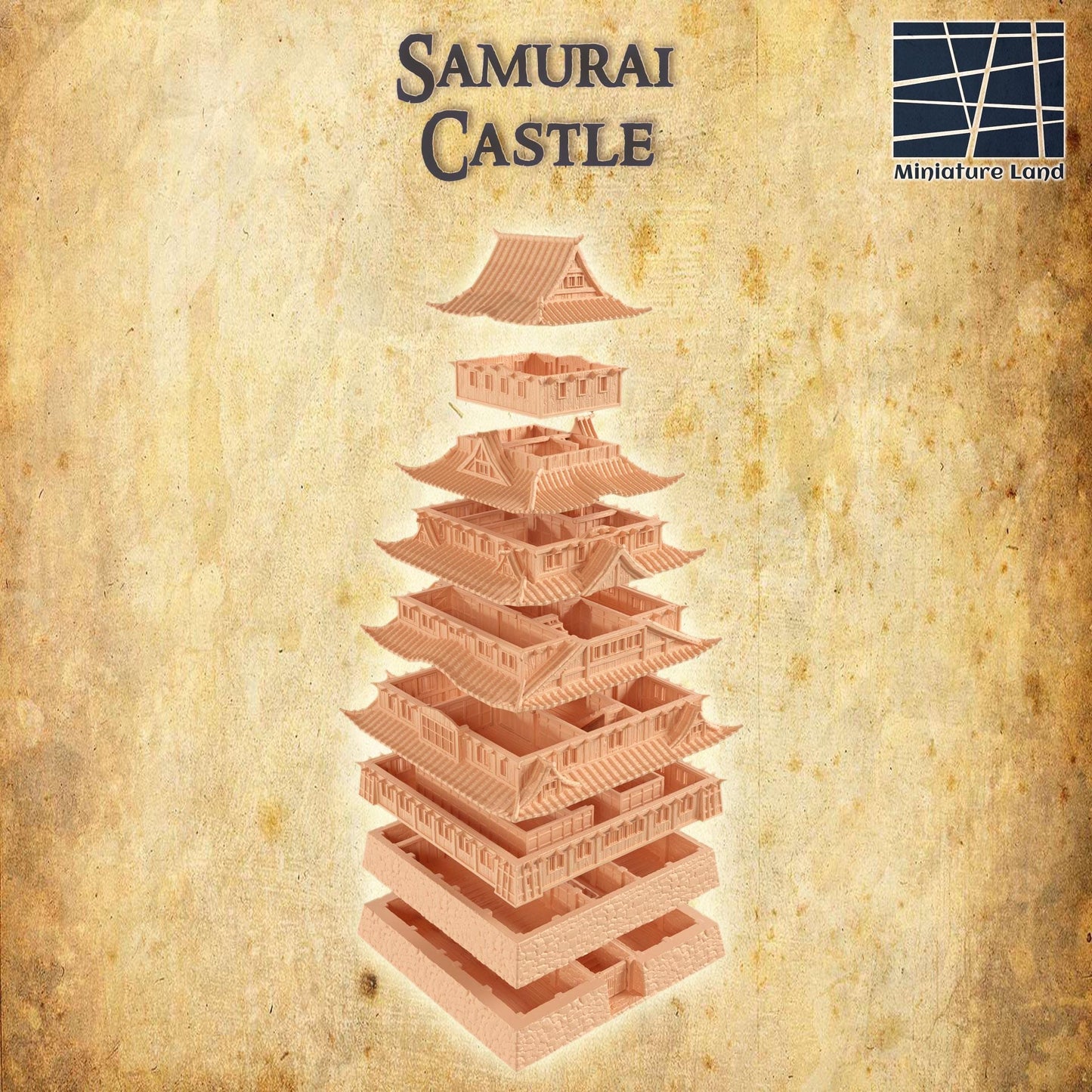 Samurai Castle - Tabletop Terrain - 28 MM, Tabletop 3D Printed Terrain by MiniatureLand, Perfect for Wargaming and RPGs
