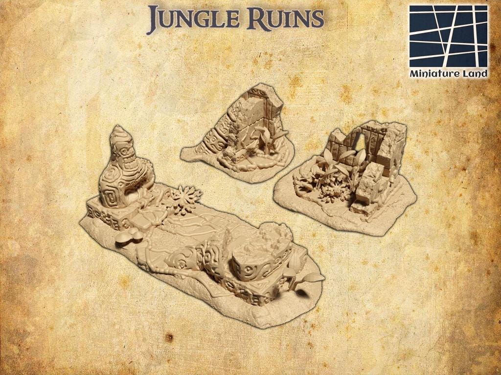 Jungle Ruin - Tabletop Terrain - 28 MM, Tabletop 3D Printed Terrain by MiniatureLand, Perfect for Wargaming and RPGs