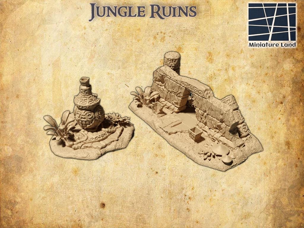 Jungle Ruin - Tabletop Terrain - 28 MM, Tabletop 3D Printed Terrain by MiniatureLand, Perfect for Wargaming and RPGs