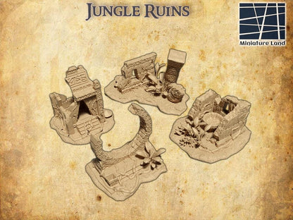 Jungle Ruin - Tabletop Terrain - 28 MM, Tabletop 3D Printed Terrain by MiniatureLand, Perfect for Wargaming and RPGs