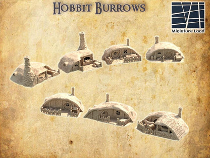 Hobbit Burrows - Tabletop Terrain - 28 MM, Tabletop 3D Printed Terrain by MiniatureLand, Perfect for Wargaming and RPGs
