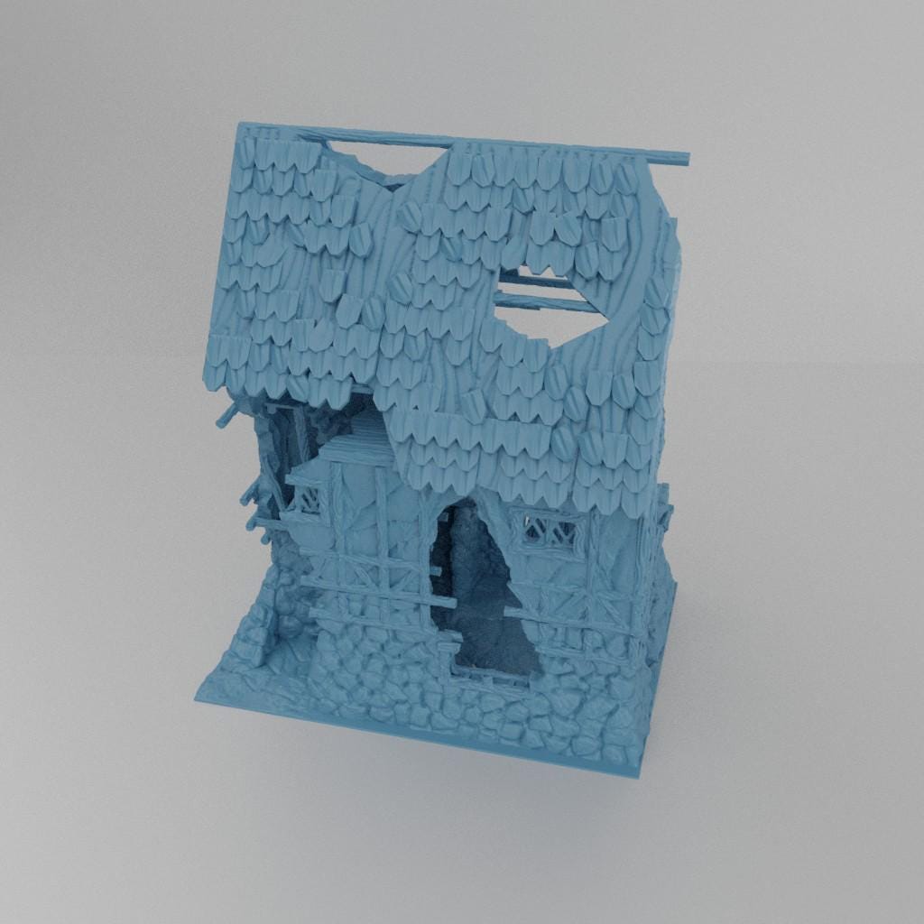 Ruined House - Tabletop Terrain - 28 MM, Tabletop 3D Printed Terrain by MiniatureLand, Perfect for Wargaming and RPGs