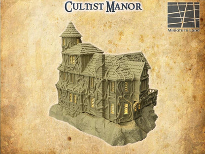Cultist Manor - Tabletop Terrain - 28 MM, Tabletop 3D Printed Terrain by MiniatureLand, Perfect for Wargaming and RPGs