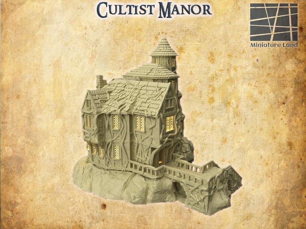 Cultist Manor - Tabletop Terrain - 28 MM, Tabletop 3D Printed Terrain by MiniatureLand, Perfect for Wargaming and RPGs