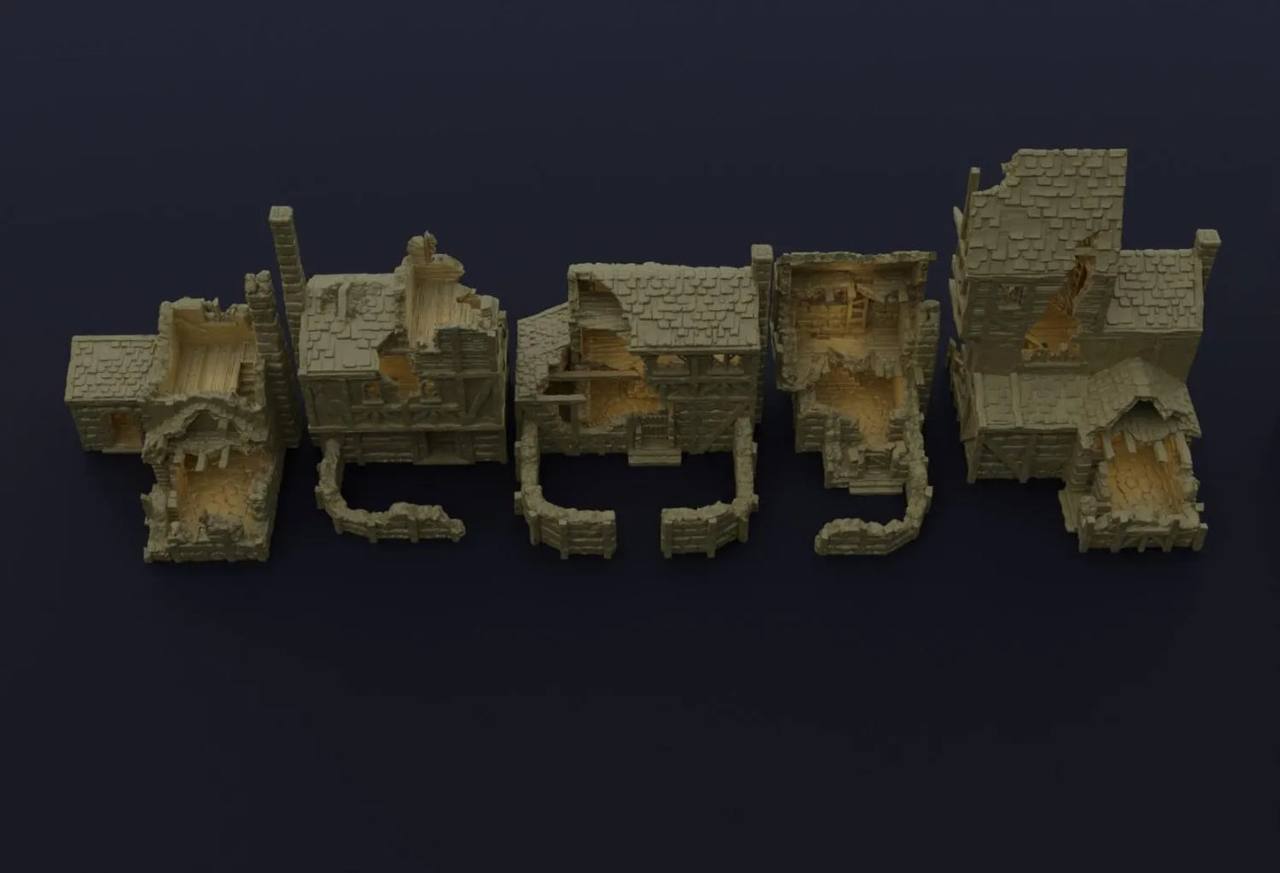 Village Ruins - Tabletop Terrain - 28 MM, Tabletop 3D Printed Terrain by MiniatureLand, Perfect for Wargaming and RPGs