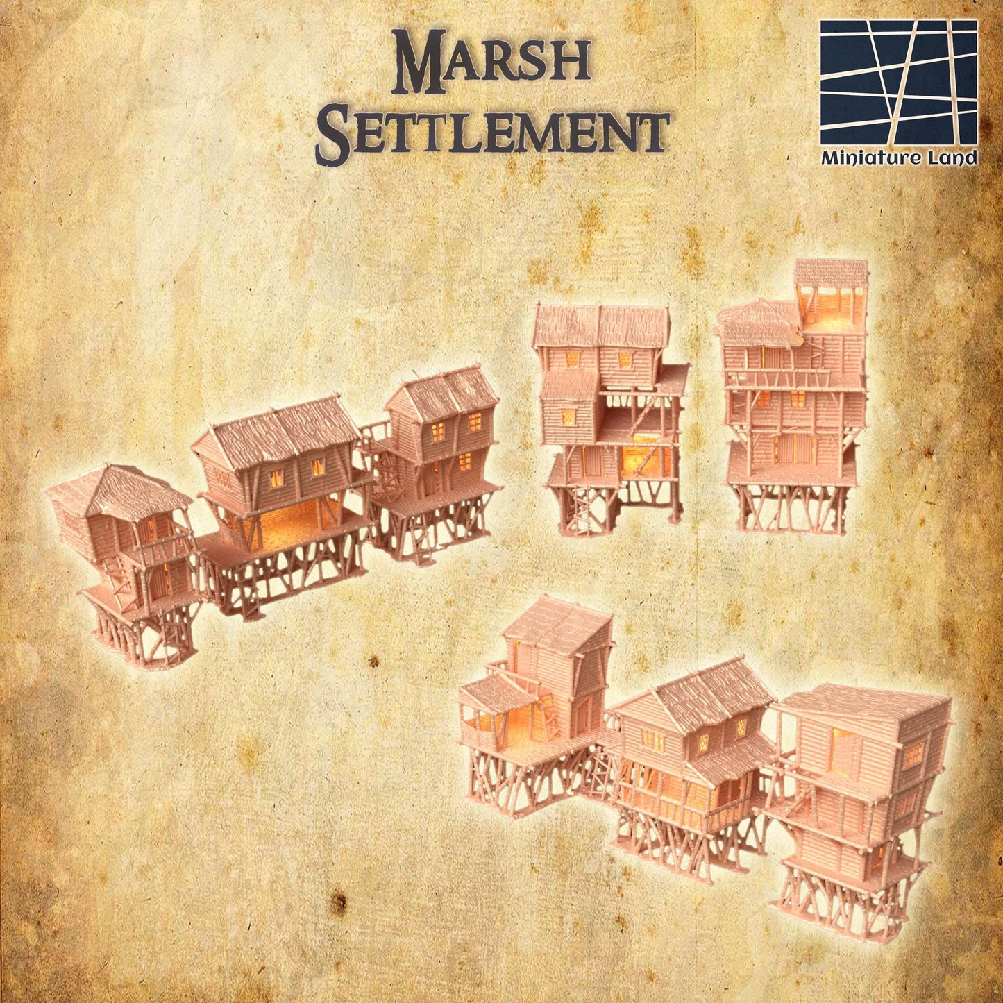 Marsh Settlement - Tabletop Terrain - 28 MM, Tabletop 3D Printed Terrain by MiniatureLand, Perfect for Wargaming and RPGs
