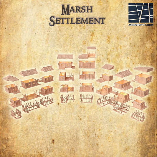 Marsh Settlement - Tabletop Terrain - 28 MM, Tabletop 3D Printed Terrain by MiniatureLand, Perfect for Wargaming and RPGs