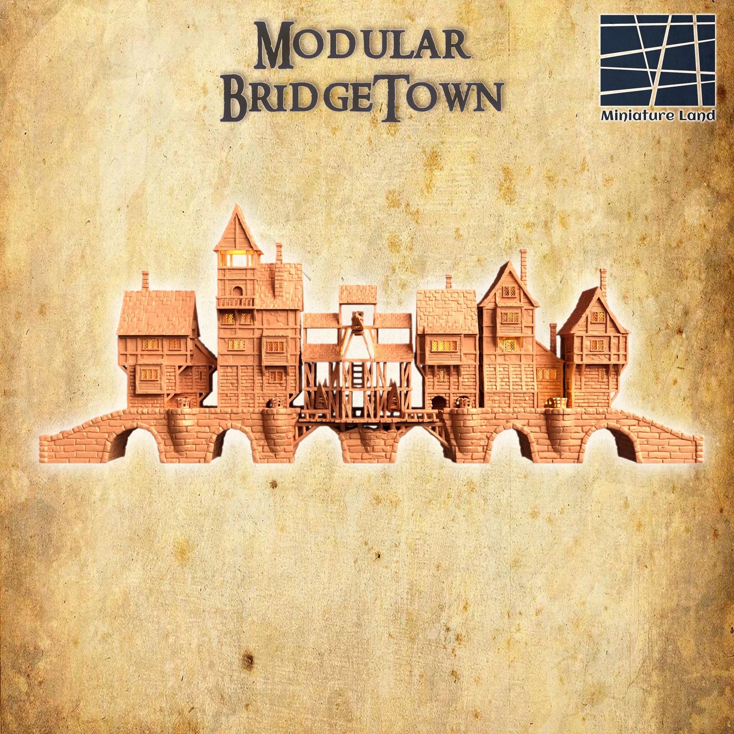Modular Bridgetown - Tabletop Terrain - 28 MM, Tabletop 3D Printed Terrain by MiniatureLand, Perfect for Wargaming and RPGs