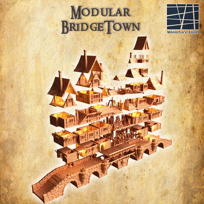 Modular Bridgetown - Tabletop Terrain - 28 MM, Tabletop 3D Printed Terrain by MiniatureLand, Perfect for Wargaming and RPGs