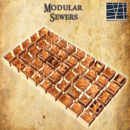 Modular Imperial Sewers - Tabletop Terrain - 28 MM Tabletop 3D Printed Terrain by MiniatureLand, Perfect for Wargaming and RPGs