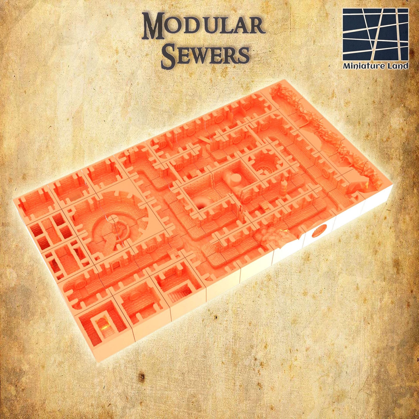 Modular Imperial Sewers - Tabletop Terrain - 28 MM Tabletop 3D Printed Terrain by MiniatureLand, Perfect for Wargaming and RPGs