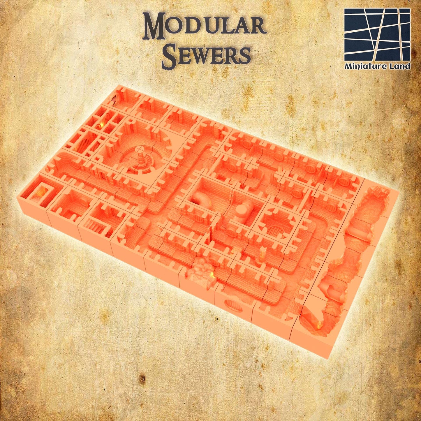 Modular Imperial Sewers - Tabletop Terrain - 28 MM Tabletop 3D Printed Terrain by MiniatureLand, Perfect for Wargaming and RPGs