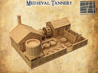 Medieval Tannery- Tabletop Terrain - 28 MM, Tabletop 3D Printed Terrain by MiniatureLand, Perfect for Wargaming and RPGs