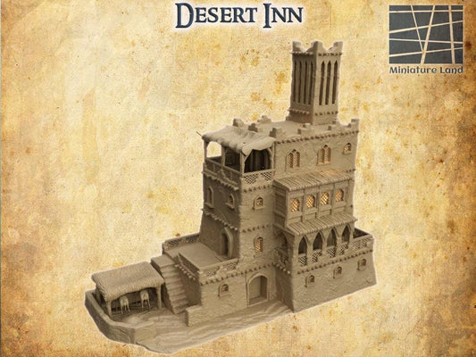 Desert Inn - Tabletop Terrain - 28 MM Tabletop 3D Printed Terrain by MiniatureLand, Perfect for Wargaming and RPGs