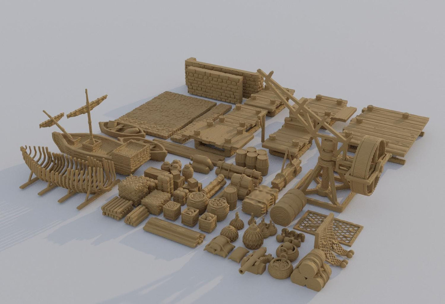 Dockyard Pack - Tabletop Terrain - 28 MM, Tabletop 3D Printed Terrain by MiniatureLand, Perfect for Wargaming and RPGs