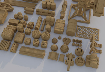 Dockyard Pack - Tabletop Terrain - 28 MM, Tabletop 3D Printed Terrain by MiniatureLand, Perfect for Wargaming and RPGs