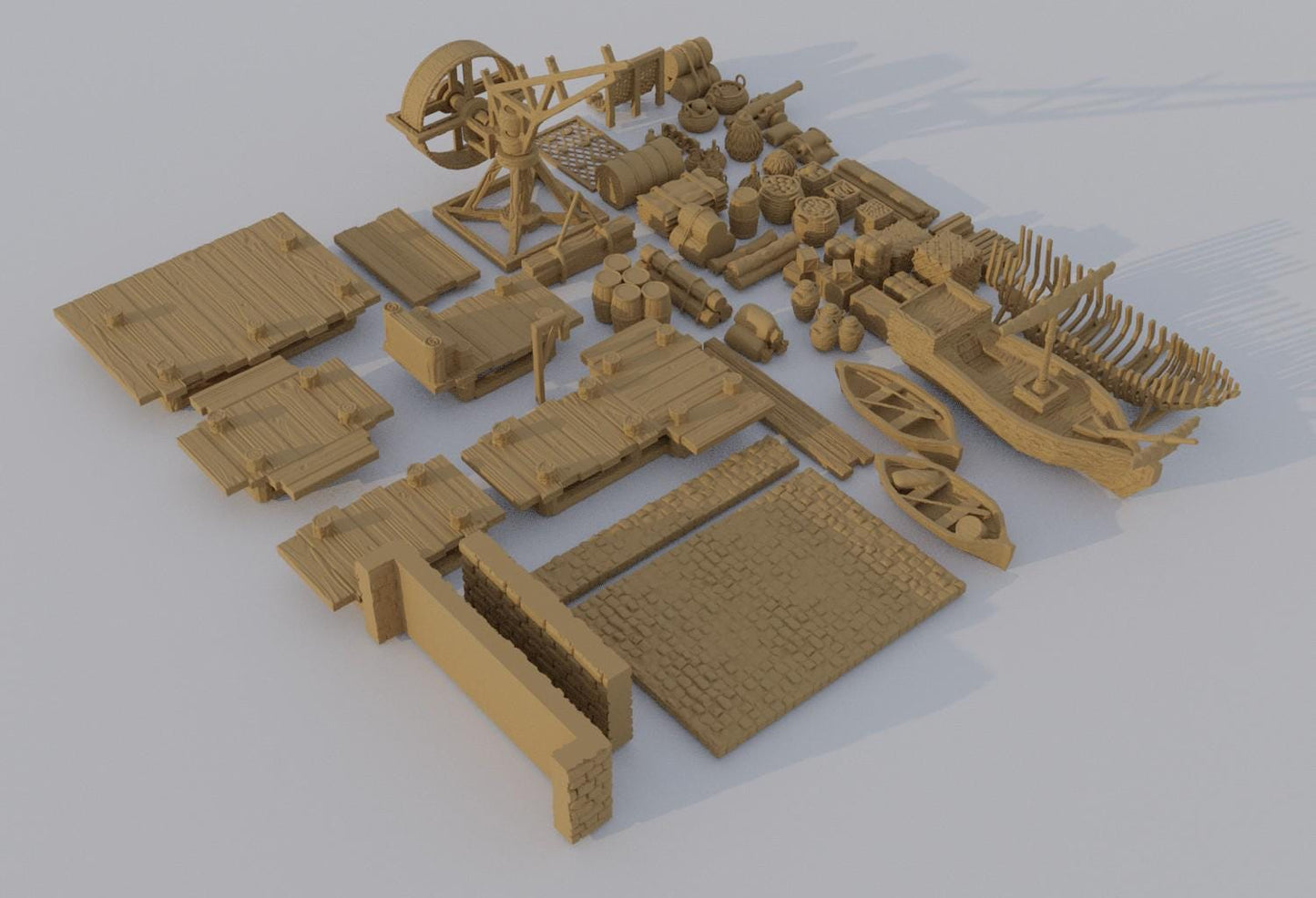 Dockyard Pack - Tabletop Terrain - 28 MM, Tabletop 3D Printed Terrain by MiniatureLand, Perfect for Wargaming and RPGs